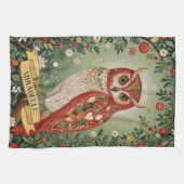 Feestelijke gebladerte uil gepersonaliseerd theedoek (Horizontaal)
