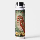 Feestelijke gebladerte uil gepersonaliseerd waterfles (Achterkant)