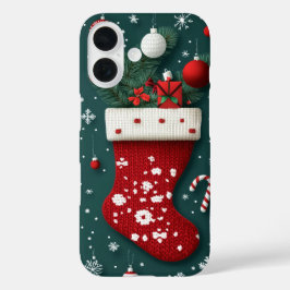 Feestelijke gebreide kerst kous rood groen iPhone 16 hoesje