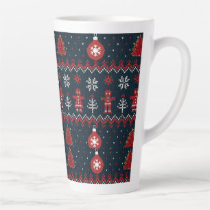 Feestelijke gebreide peperkoek en sneeuwvlokken latte mok