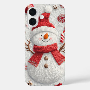 Feestelijke gebreide sneeuwman kerstvakantie iPhone 16 hoesje