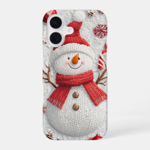 Feestelijke Gebreide Sneeuwman Kerstvakantie iPhone 16 Hoesje