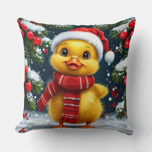 Feestelijke Gele Eend in Kerstmanhoed Kussen (Voorkant)