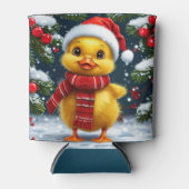 Feestelijke Gele Eend in Kerstmannenhoed Blikjeskoeler (Voorkant)