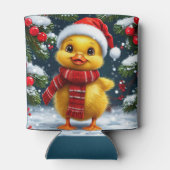 Feestelijke Gele Eend in Kerstmannenhoed Blikjeskoeler (Achterkant)