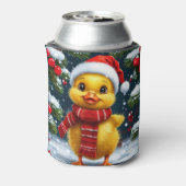 Feestelijke Gele Eend in Kerstmannenhoed Blikjeskoeler (Blikje Achterkant)