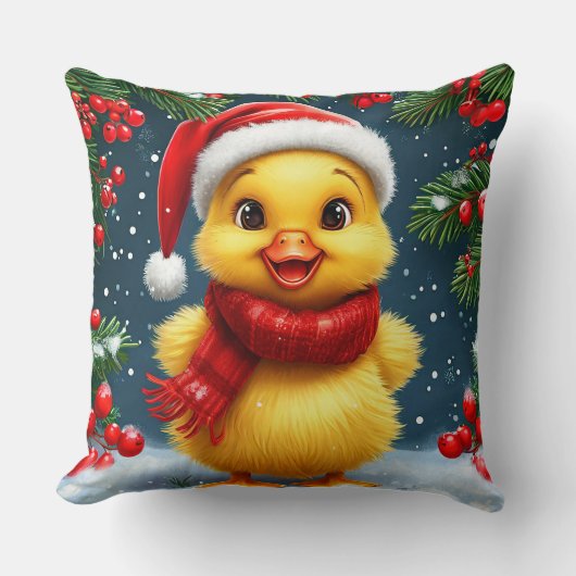 Feestelijke gele eend in kerstmuts kussen (Voorkant)
