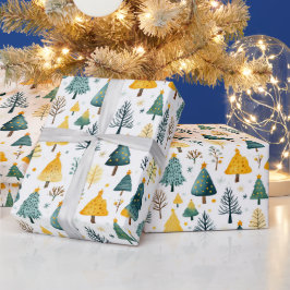 Feestelijke gele en groene kerstbomen cadeaupapier