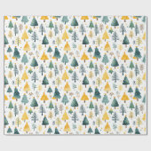 Feestelijke gele en groene kerstbomen cadeaupapier (Vlak)