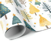 Feestelijke gele en groene kerstbomen cadeaupapier (Rol Hoek)