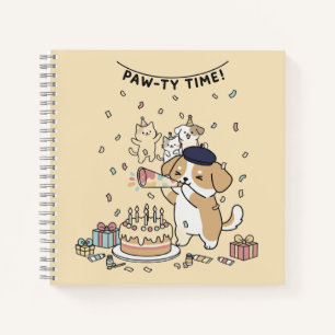 Feestelijke Gele Speelse Hond Cartoon Viering Notitieboek