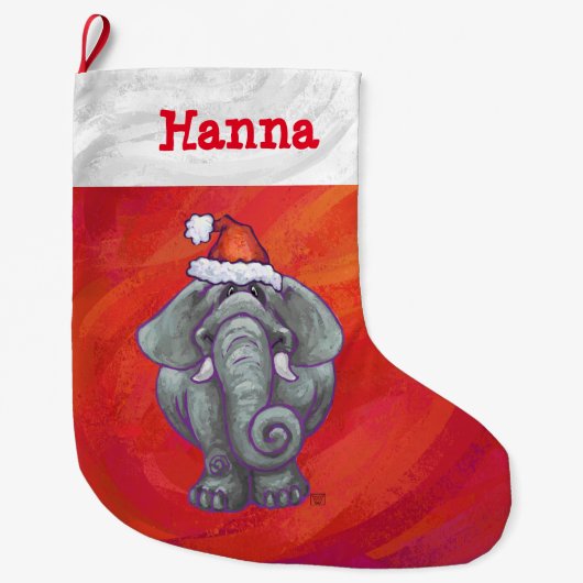 Feestelijke gepersonaliseerde Elephant Christmas Grote Kerstsok (Voorkant)