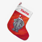Feestelijke gepersonaliseerde Elephant Christmas Grote Kerstsok (Voorkant (Hangend))
