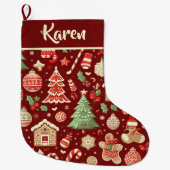 Feestelijke gepersonaliseerde kerstbordeaux grote kerstsok (Voorkant)
