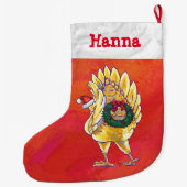 Feestelijke gepersonaliseerde kip kerst grote kerstsok (Achterkant)