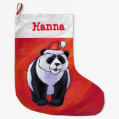 Feestelijke Gepersonaliseerde Panda Kerstmis Grote Kerstsok (Voorkant)
