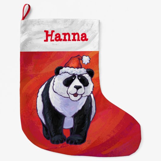 Feestelijke Gepersonaliseerde Panda Kerstmis Grote Kerstsok (Voorkant)