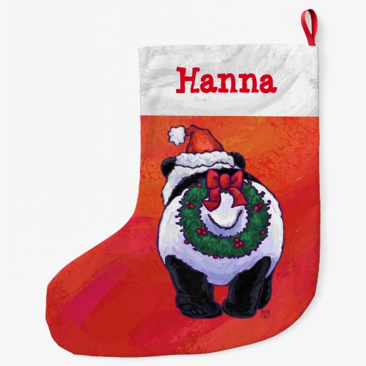 Feestelijke Gepersonaliseerde Panda Kerstmis Grote Kerstsok (Achterkant)