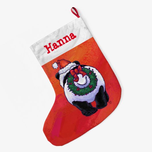 Feestelijke Gepersonaliseerde Panda Kerstmis Grote Kerstsok (Achterkant (Hangend))