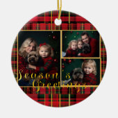 Feestelijke gepersonaliseerde rode en groene foto keramisch ornament (Voorkant)