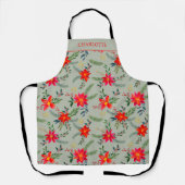 Feestelijke gepersonaliseerde rode kerstbloem schort (Voorkant)