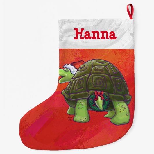 Feestelijke gepersonaliseerde schildpad Kerstmis Grote Kerstsok (Achterkant)