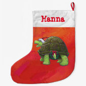 Feestelijke gepersonaliseerde schildpad Kerstmis Grote Kerstsok (Achterkant)