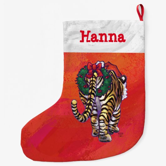 Feestelijke gepersonaliseerde tijgerkerst grote kerstsok (Achterkant)