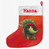 Feestelijke gepersonaliseerde Triceratops Kerstmis Grote Kerstsok (Achterkant)