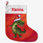 Feestelijke gepersonaliseerde Tyrannosaurus Kerstm Grote Kerstsok (Voorkant)