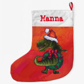 Feestelijke gepersonaliseerde Tyrannosaurus Kerstm Grote Kerstsok (Achterkant)
