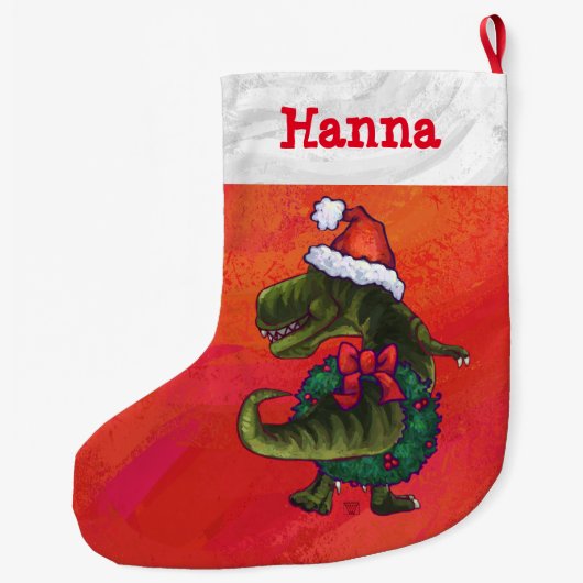 Feestelijke gepersonaliseerde Tyrannosaurus Kerstm Grote Kerstsok (Achterkant)