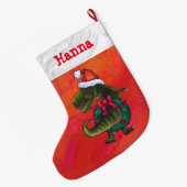 Feestelijke gepersonaliseerde Tyrannosaurus Kerstm Grote Kerstsok (Achterkant (Hangend))