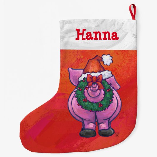 Feestelijke Gepersonaliseerde Varken Kerstmis Grote Kerstsok (Achterkant)