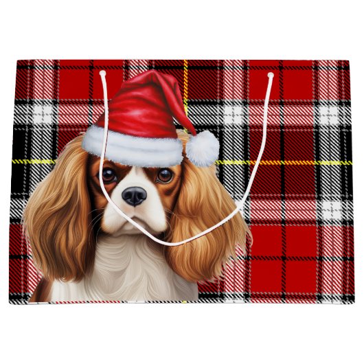 Feestelijke geruite Cavalier Spaniel hondenliefheb Groot Cadeauzakje (Voorkant)