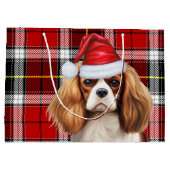 Feestelijke geruite Cavalier Spaniel hondenliefheb Groot Cadeauzakje (Achterkant)