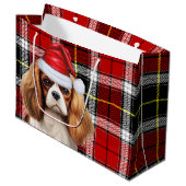 Feestelijke geruite Cavalier Spaniel hondenliefheb Groot Cadeauzakje (Voorkant Gekanteld)