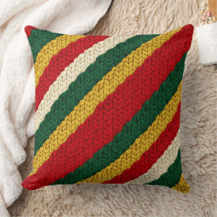 Feestelijke gestreepte brei in rood, groen, goud,  kussen