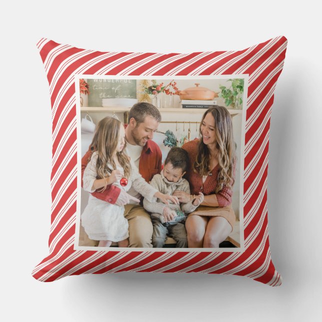 Feestelijke gestreepte kerst snoepriet rood wit  kussen (Voorkant)