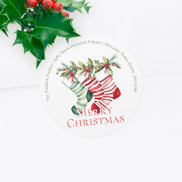 Feestelijke Gestreepte Kousen Kerst Retouradres Ronde Sticker