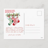 Feestelijke gestreepte kousen met groen Kerstmis Feestdagenkaart (Achterkant)