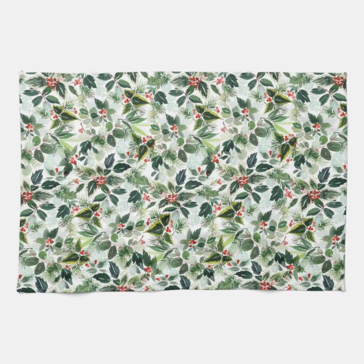 Feestelijke gevarieerde winterbessen patroon Kerst Theedoek (Horizontaal)