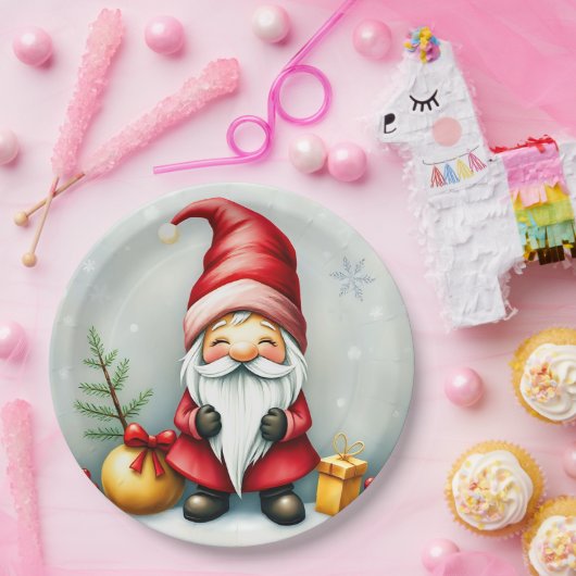 Feestelijke gezellige kerstkabouter in Vermomming Papieren Bordje (Feest)