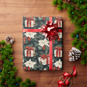 Feestelijke Gift Box Patroon – Rode linten Cadeaupapier