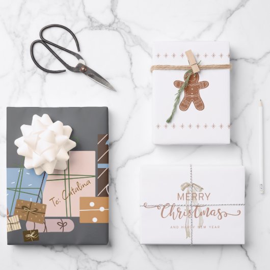 Feestelijke Gingerbread 3-pack kerstcadeau wrap Inpakpapier Vel (Voorkant)