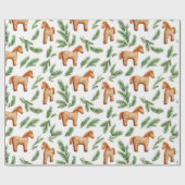 Feestelijke Gingerbread Horse & Pine Pattern Cadeaupapier (Vlak)