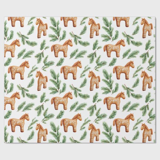 Feestelijke Gingerbread Horse & Pine Pattern Cadeaupapier (Vlak)