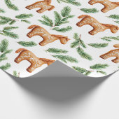 Feestelijke Gingerbread Horse & Pine Pattern Cadeaupapier (Hoek)