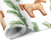 Feestelijke Gingerbread Horse & Pine Pattern Cadeaupapier (Rol Hoek)