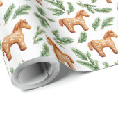 Feestelijke Gingerbread Horse & Pine Pattern Cadeaupapier (Rol Hoek)